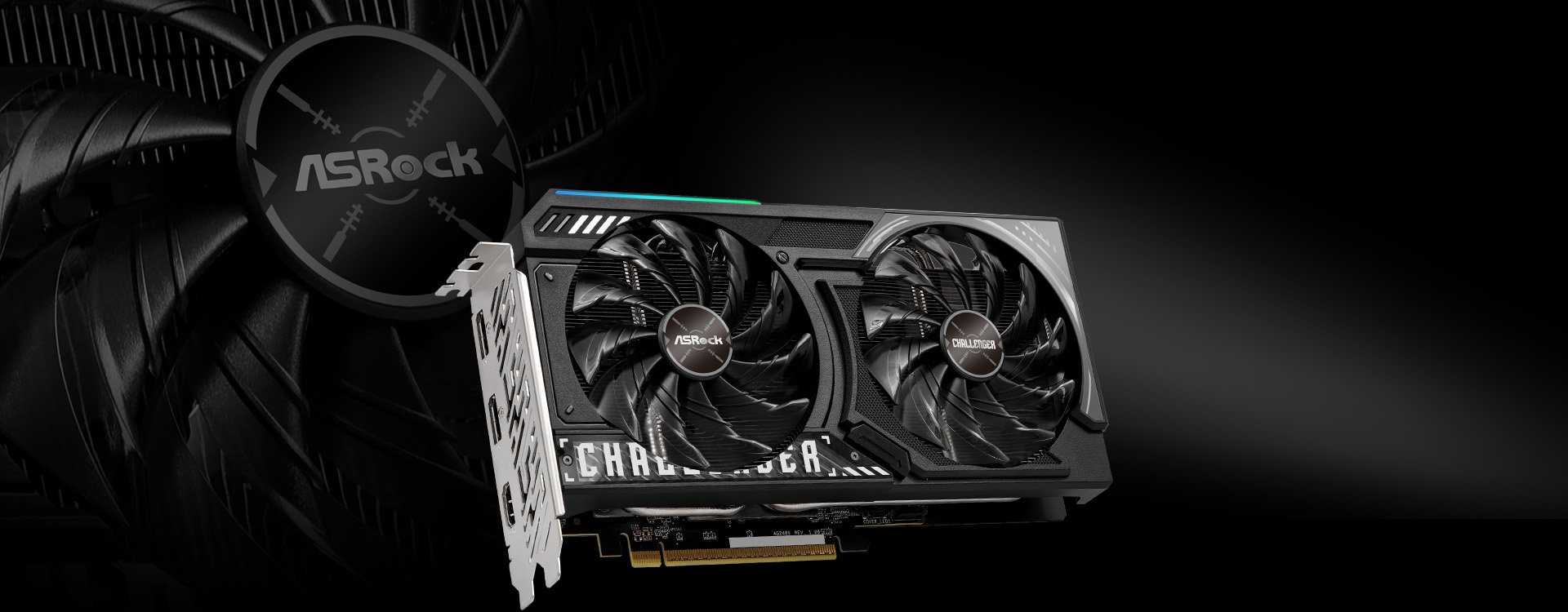 Placa de vídeo ASRock RX 9060 XT Challenger OC com duas ventoinhas e design robusto, ideal para gamers e criadores de conteúdo.