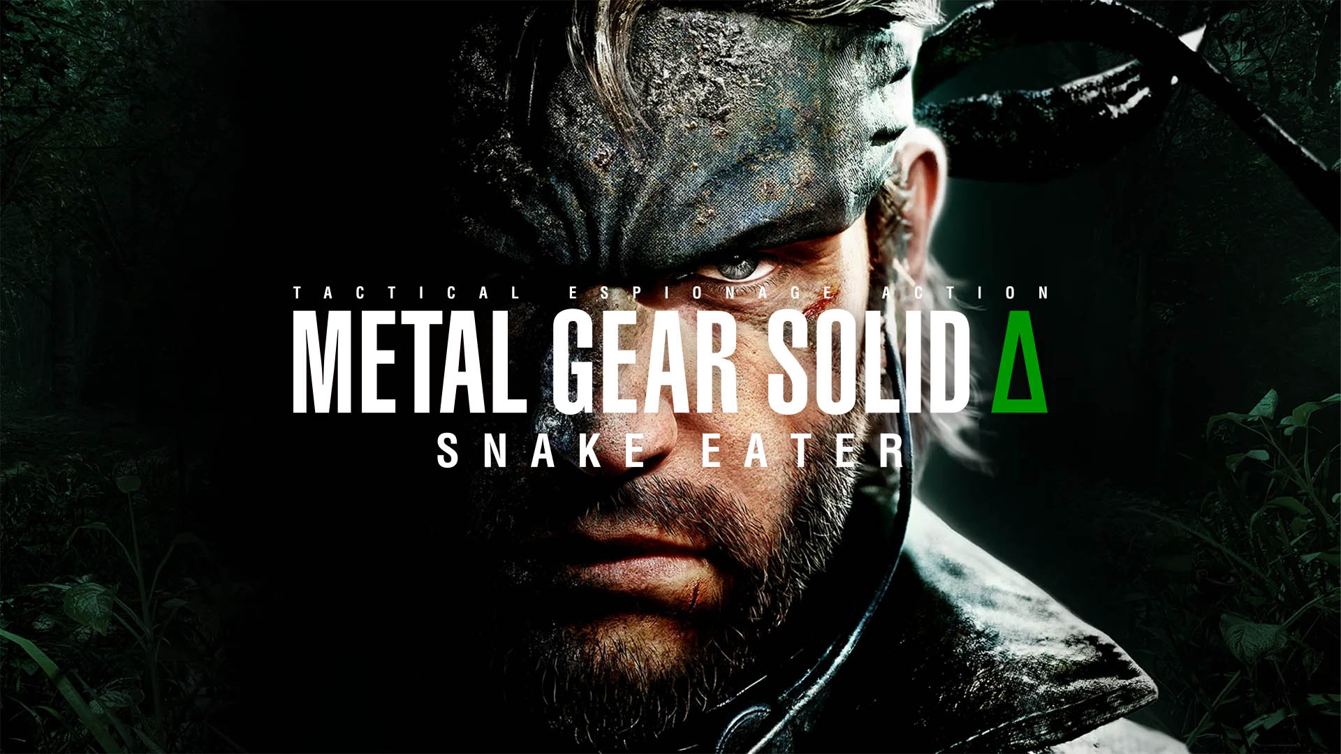 ersonagem de Metal Gear Solid Delta: Snake Eater com bandana camuflada em floresta densa, em pôster promocional do remake